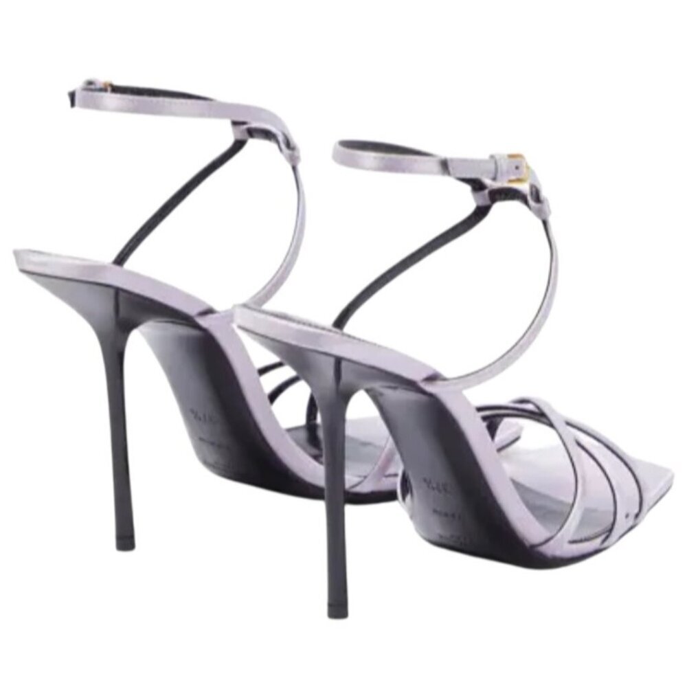Saint Laurent Paris Satin Strappy Heels Light Lavender Black 36.5 EU - Picture 8 of 15